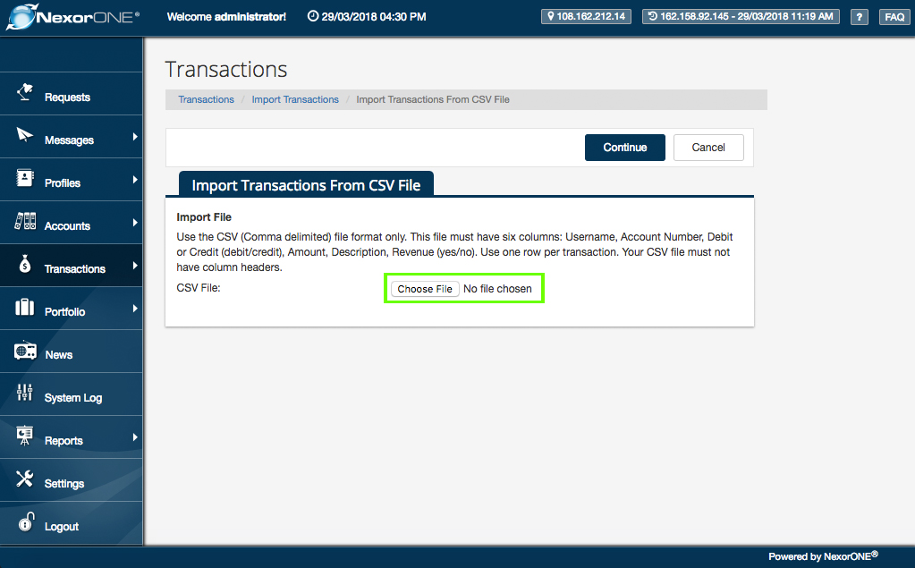 ... Click the  'Choose File' button to upload a comma separated values file