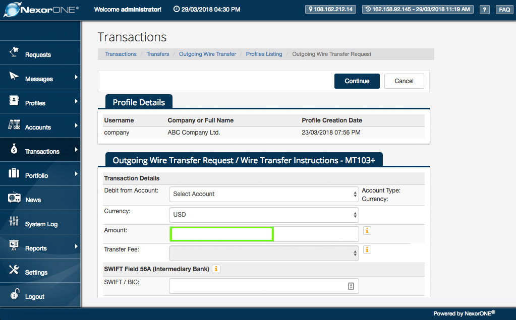 ... Fill the form with the required information for the transfer