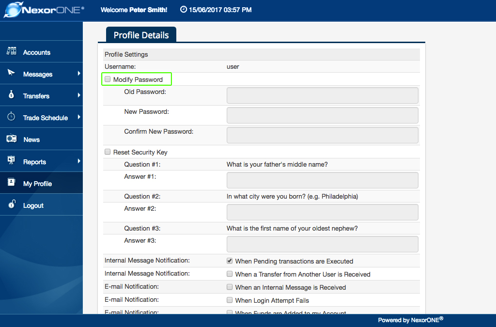 ... Add a checkmark to the 'Modify Password' box 