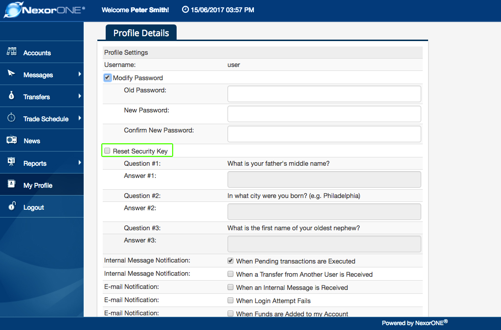 ... Add a checkmark to the 'Reset Security Key' box